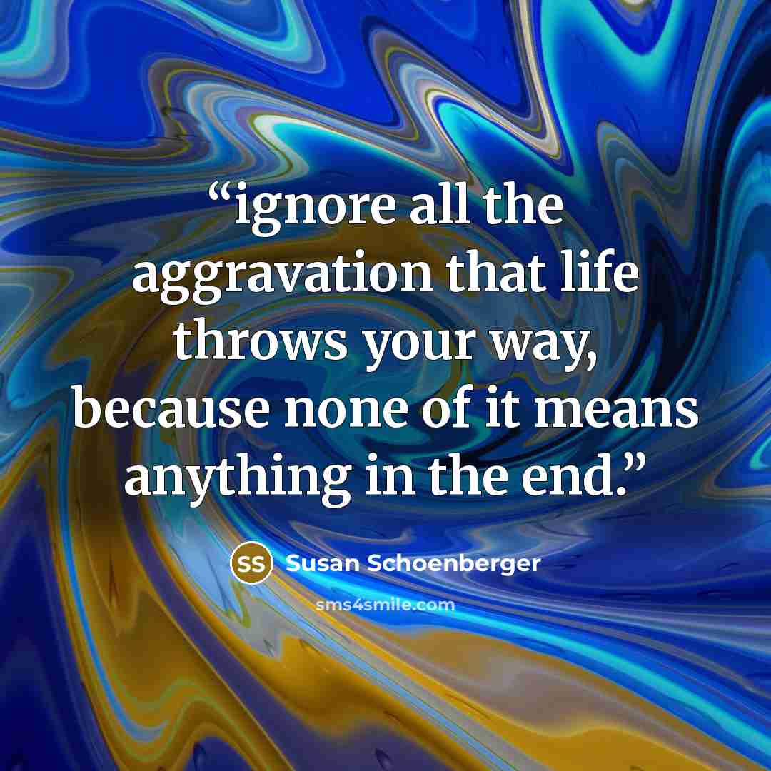 “ignore all the aggravation that life throws your way, because none of it means anything in the end.” quote by Susan Schoenberger