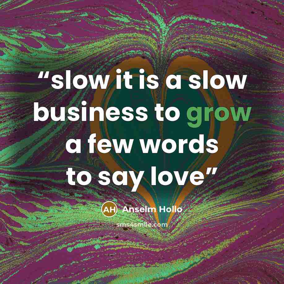 “slow it is a slow business to grow a few words to say love” quote by Anselm Hollo