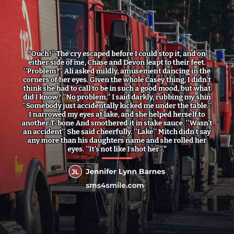 “Ouch!'' The cry escaped before I could stop it, and on either side of me, Chase and Devon leapt to their feet. ''Problem?'' Ali asked mildly, amusement dancing in the corners of her eyes. Given the whole Casey thing, I didn't think she had to call to be in such a good mood, but what did I know?…” quote by Jennifer Lynn Barnes