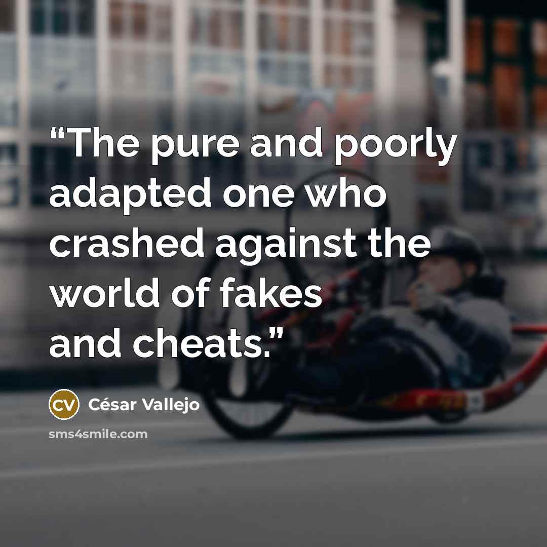 “The pure and poorly adapted one who crashed against the world of fakes and cheats.” quote by César Vallejo