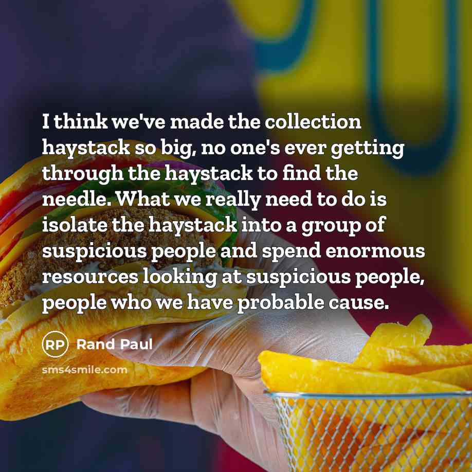 “I think we've made the collection haystack so big, no one's ever getting through the haystack to find the needle. What we really need to do is isolate the haystack into a group of suspicious people and spend enormous resources looking at suspicious people, people who we have probable cause.” quote by Rand Paul