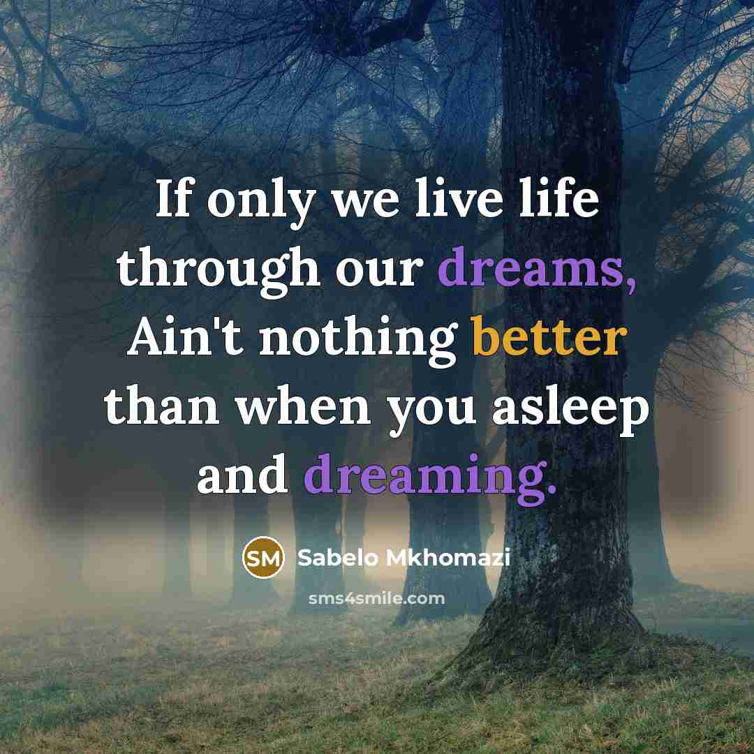 “If only we live life through our dreams, Ain't nothing better than when you asleep and dreaming.” quote by Sabelo Mkhomazi