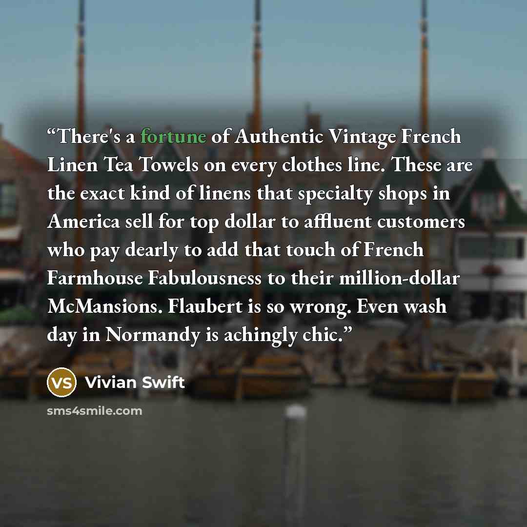 “There's a fortune of Authentic Vintage French Linen Tea Towels on every clothes line. These are the exact kind of linens that specialty shops in America sell for top dollar to affluent customers who pay dearly to add that touch of French Farmhouse Fabulousness to their million-dollar McMansions…” quote by Vivian Swift