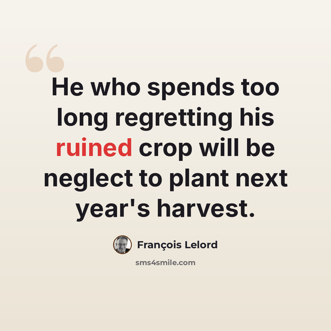 “He who spends too long regretting his ruined crop will be neglect to plant next year's harvest.” quote by François Lelord