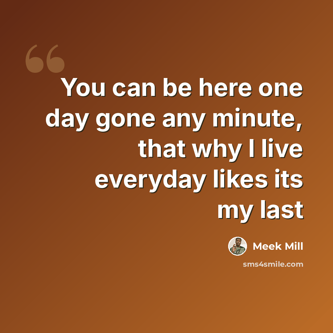 “You can be here one day gone any minute, that why I live everyday likes its my last” quote by Meek Mill