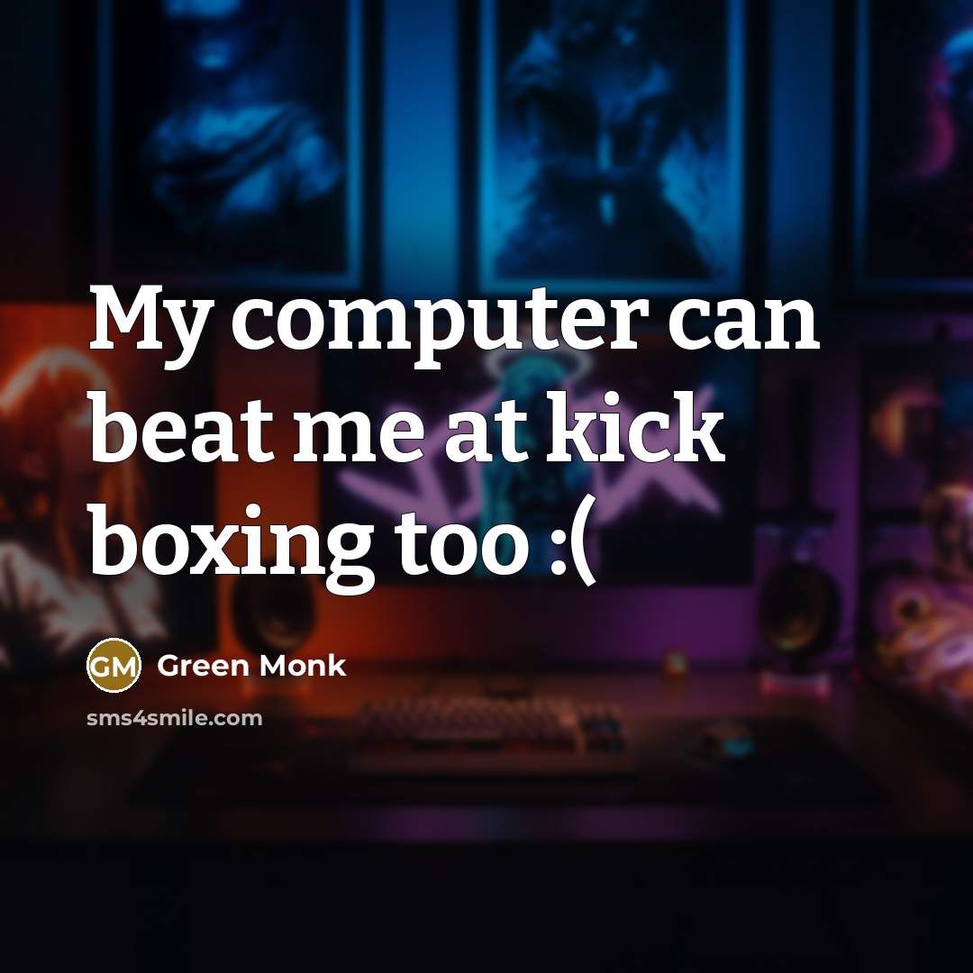 “My computer can beat me at kick boxing too :(” quote by Green Monk
