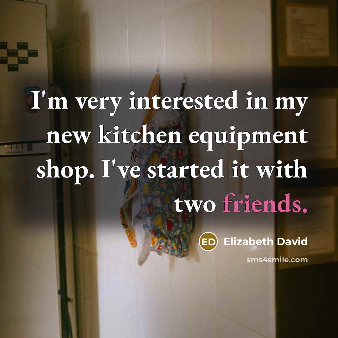 “I'm very interested in my new kitchen equipment shop. I've started it with two friends.” quote by Elizabeth David