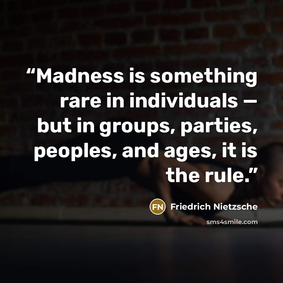 “Madness is something rare in individuals — but in groups, parties, peoples, and ages, it is the rule.” quote by Friedrich Nietzsche