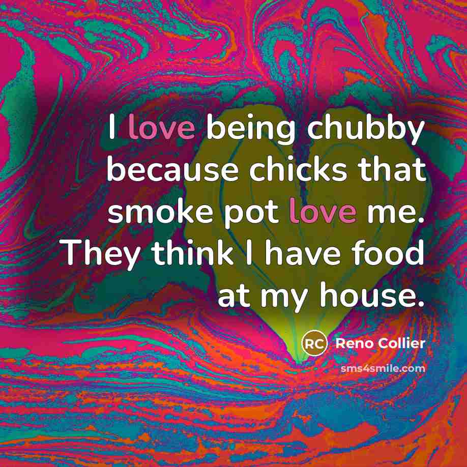 “I love being chubby because chicks that smoke pot love me. They think I have food at my house.” quote by Reno Collier