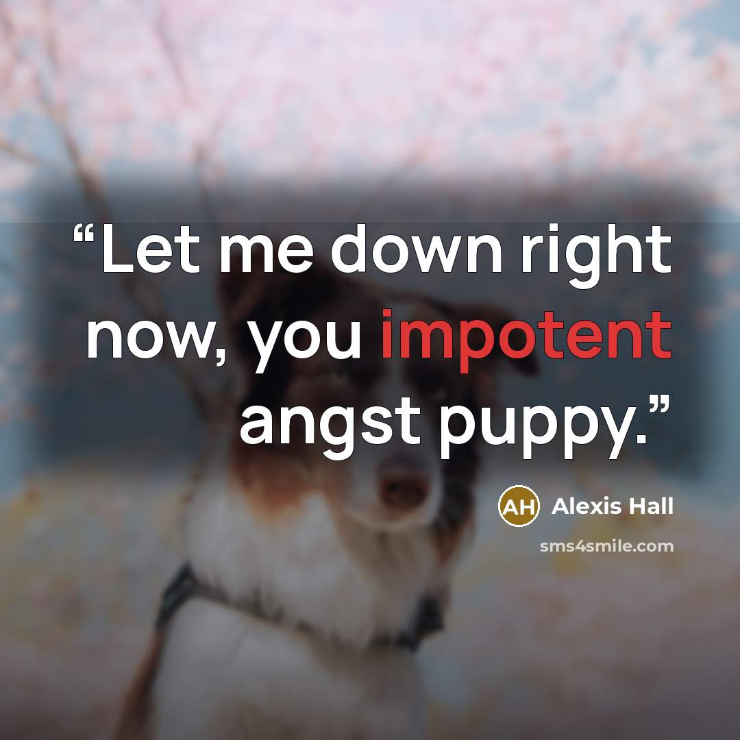 “Let me down right now, you impotent angst puppy.” quote by Alexis Hall