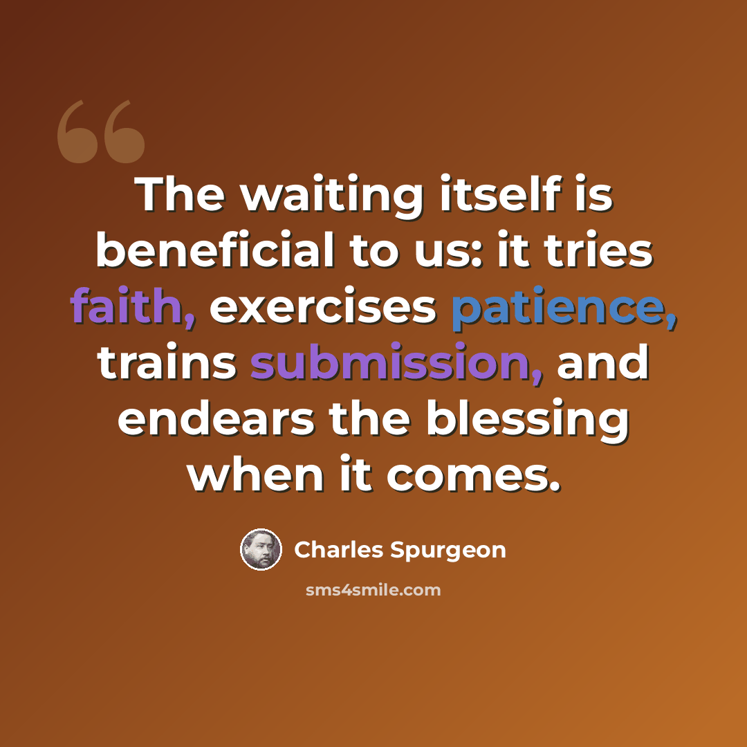 “The waiting itself is beneficial to us: it tries faith, exercises patience, trains submission, and endears the blessing when it comes.” quote by Charles Spurgeon