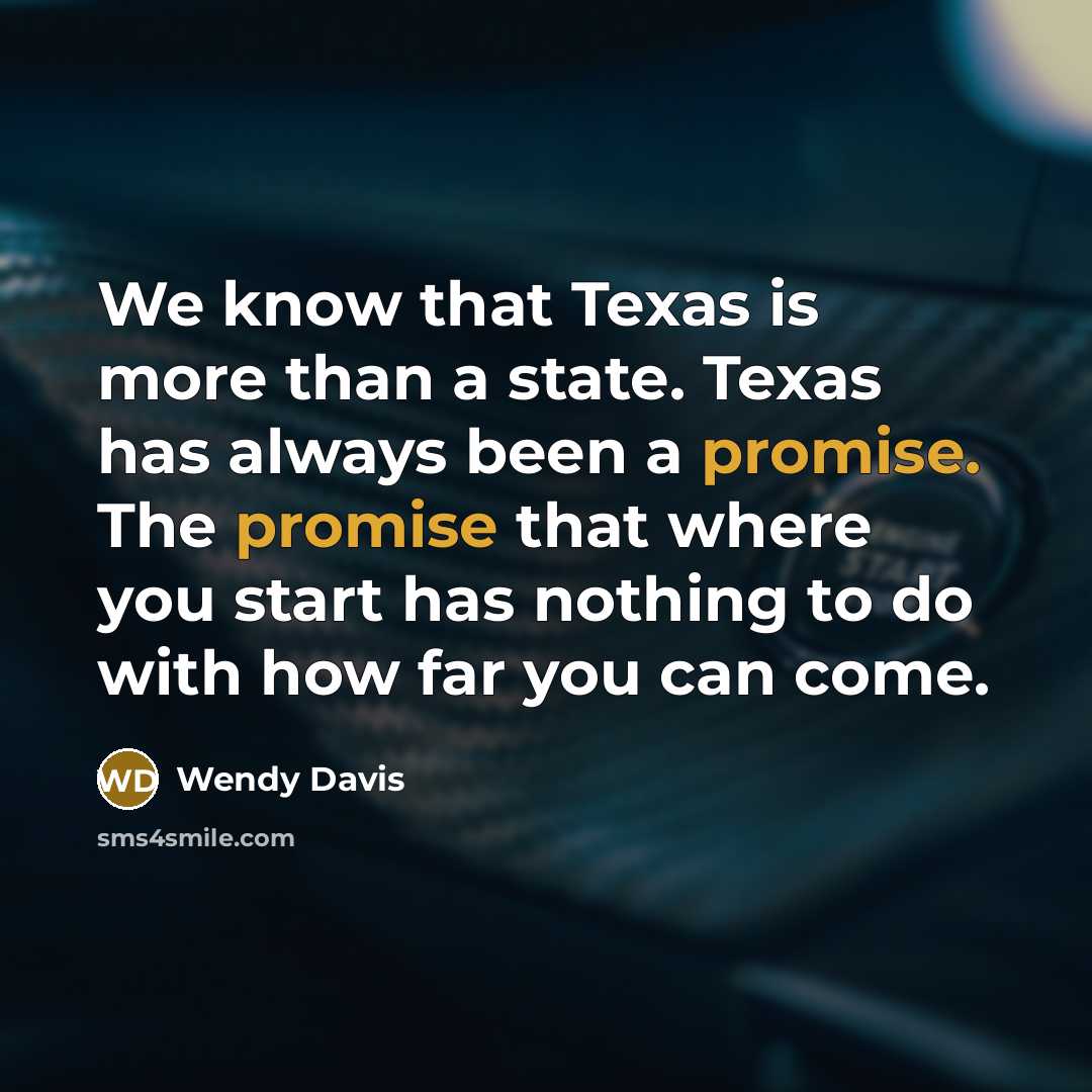 “We know that Texas is more than a state. Texas has always been a promise. The promise that where you start has nothing to do with how far you can come.” quote by Wendy Davis