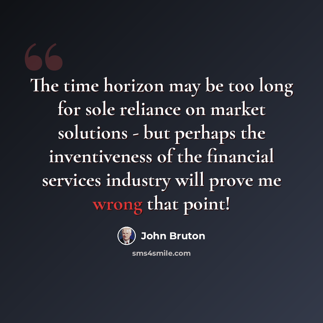 “The time horizon may be too long for sole reliance on market solutions - but perhaps the inventiveness of the financial services industry will prove me wrong that point!” quote by John Bruton