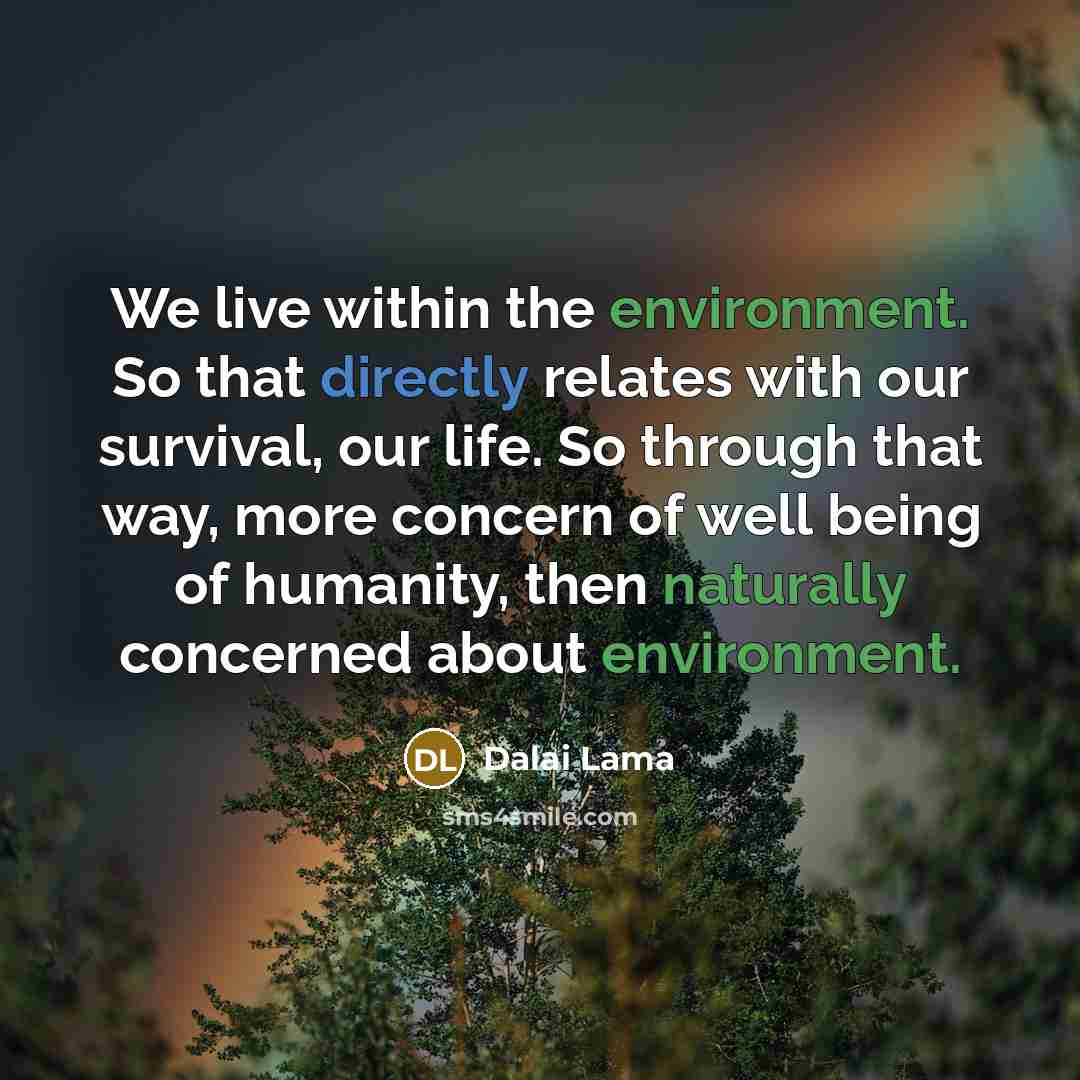 “We live within the environment. So that directly relates with our survival, our life. So through that way, more concern of well being of humanity, then naturally concerned about environment.” quote by Dalai Lama
