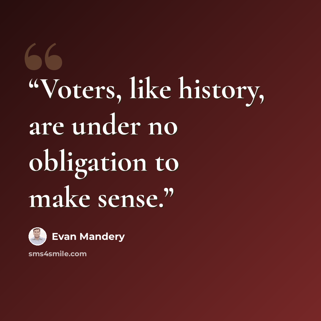 “Voters, like history, are under no obligation to make sense.” quote by Evan Mandery