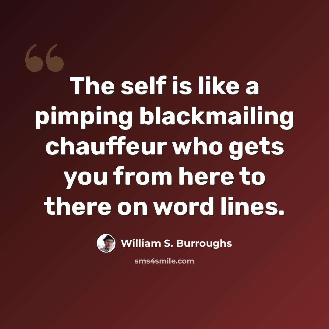 “The self is like a pimping blackmailing chauffeur who gets you from here to there on word lines.” quote by William S. Burroughs