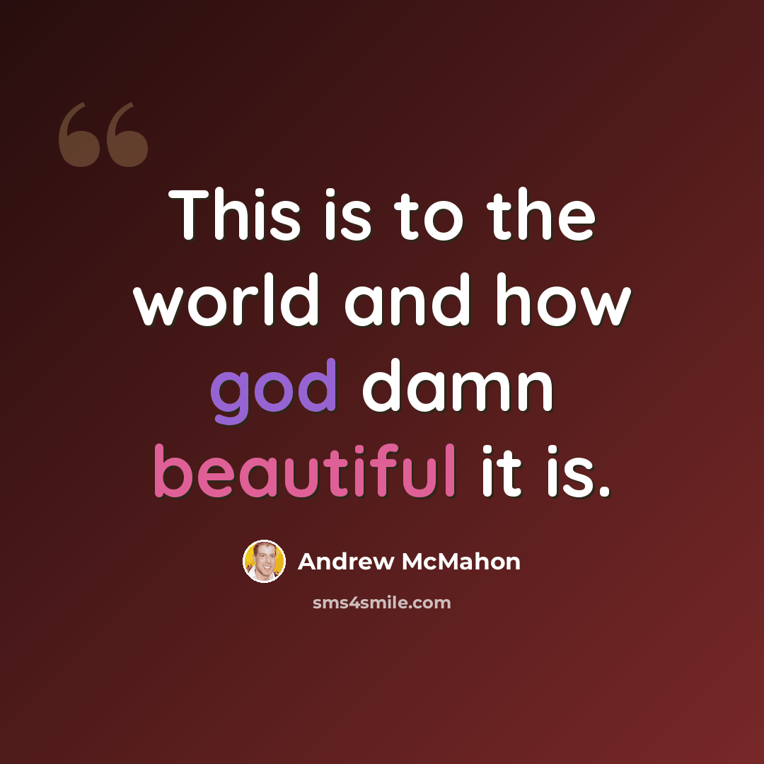 “This is to the world and how god damn beautiful it is.” quote by Andrew McMahon