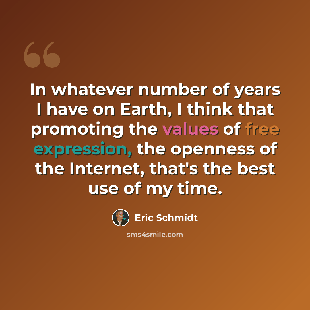 “In whatever number of years I have on Earth, I think that promoting the values of free expression, the openness of the Internet, that's the best use of my time.” quote by Eric Schmidt
