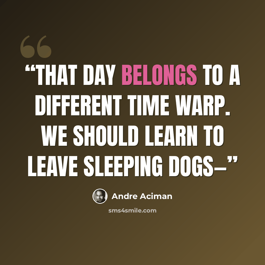 “That day belongs to a different time warp. We should learn to leave sleeping dogs—” quote by André Aciman