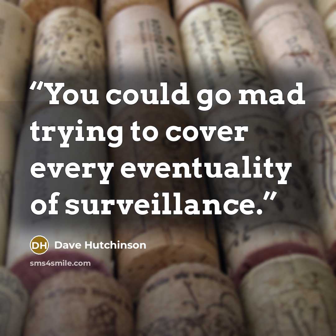 “You could go mad trying to cover every eventuality of surveillance.” quote by Dave Hutchinson