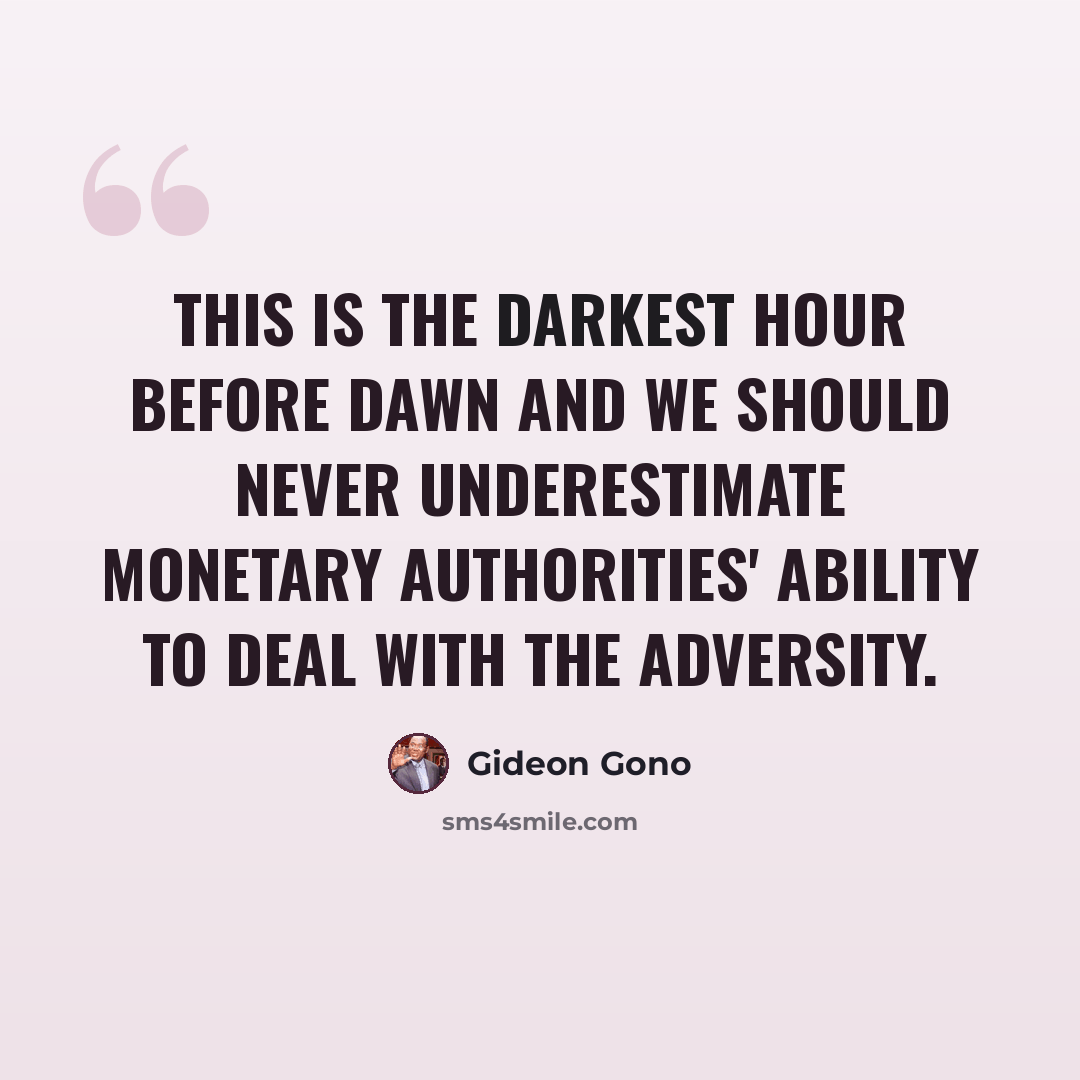 “This is the darkest hour before dawn and we should never underestimate monetary authorities' ability to deal with the adversity.” quote by Gideon Gono