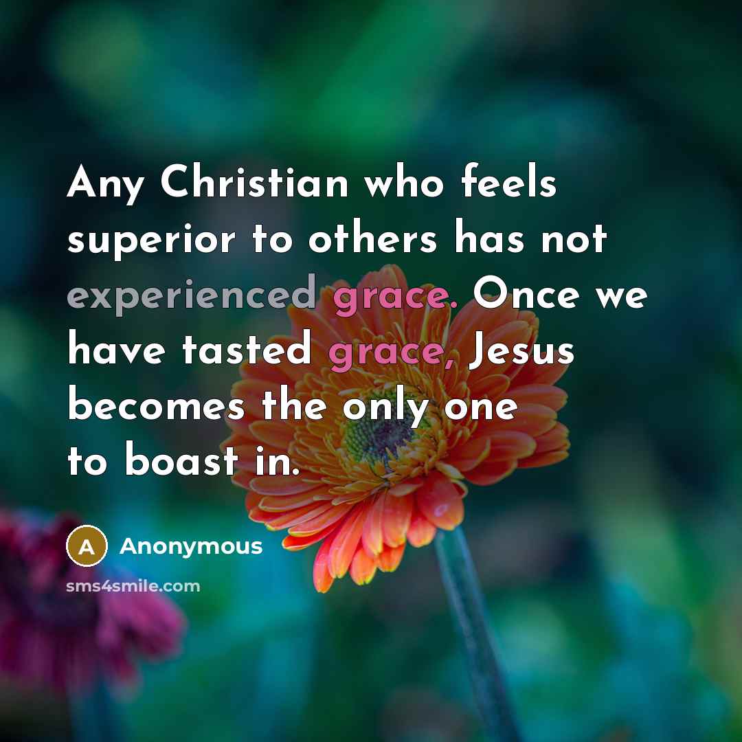 “Any Christian who feels superior to others has not experienced grace. Once we have tasted grace, Jesus becomes the only one to boast in.” quote by Anonymous