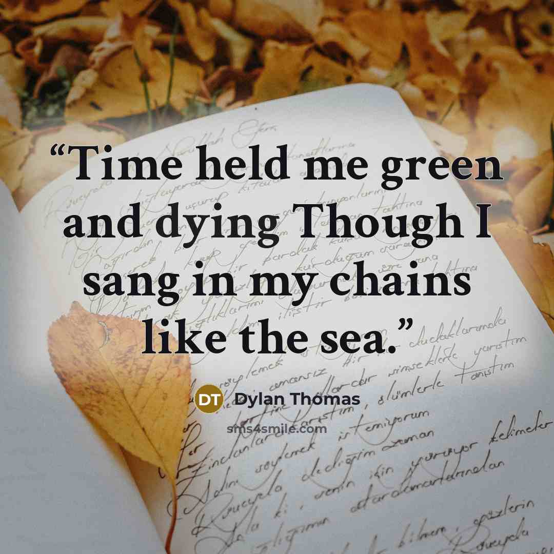 “Time held me green and dying Though I sang in my chains like the sea.” quote by Dylan Thomas