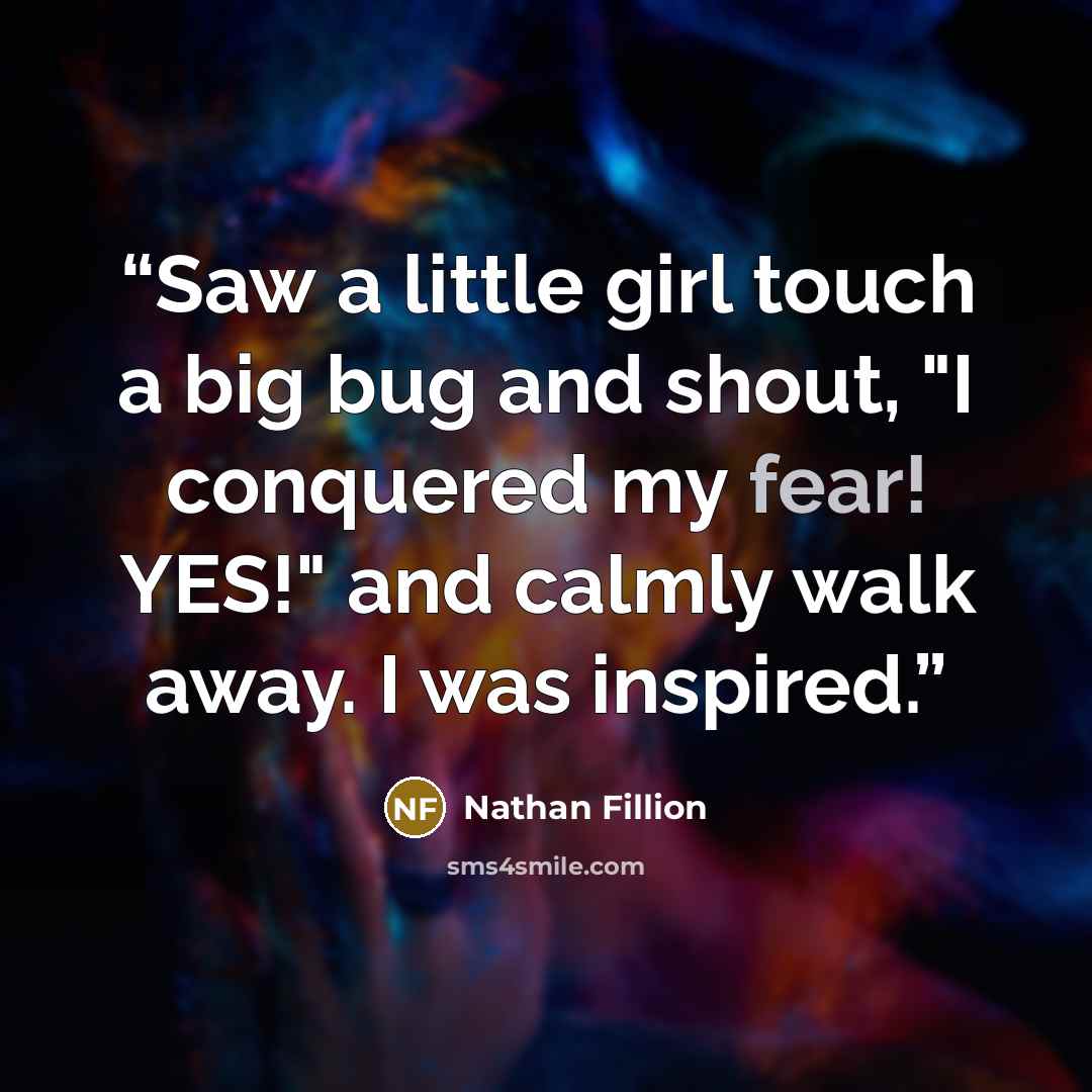 “Saw a little girl touch a big bug and shout, "I conquered my fear! YES!" and calmly walk away. I was inspired.” quote by Nathan Fillion