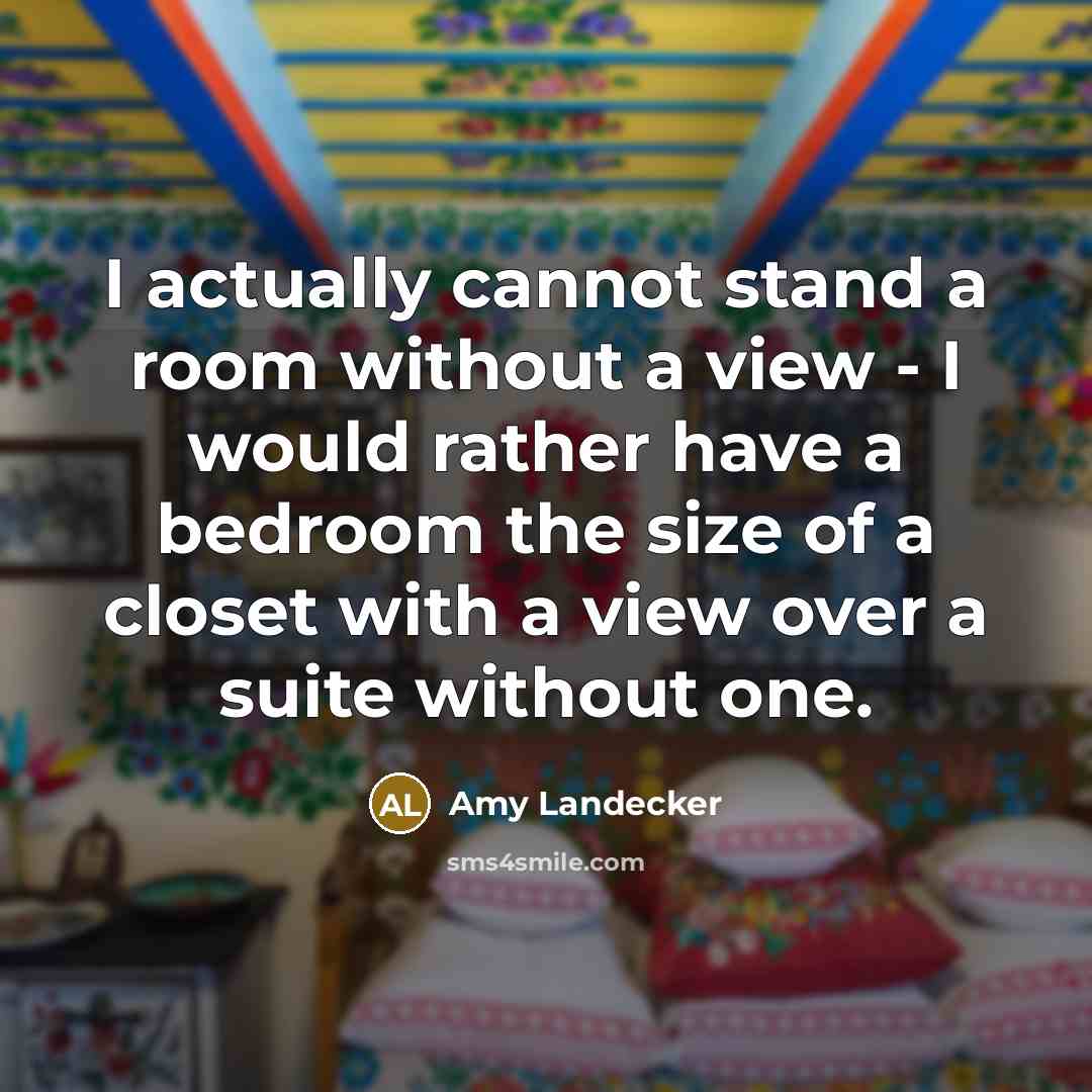 “I actually cannot stand a room without a view - I would rather have a bedroom the size of a closet with a view over a suite without one.” quote by Amy Landecker