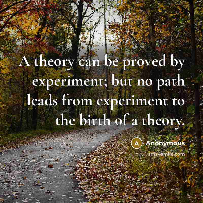 “A theory can be proved by experiment; but no path leads from experiment to the birth of a theory.” quote by Anonymous