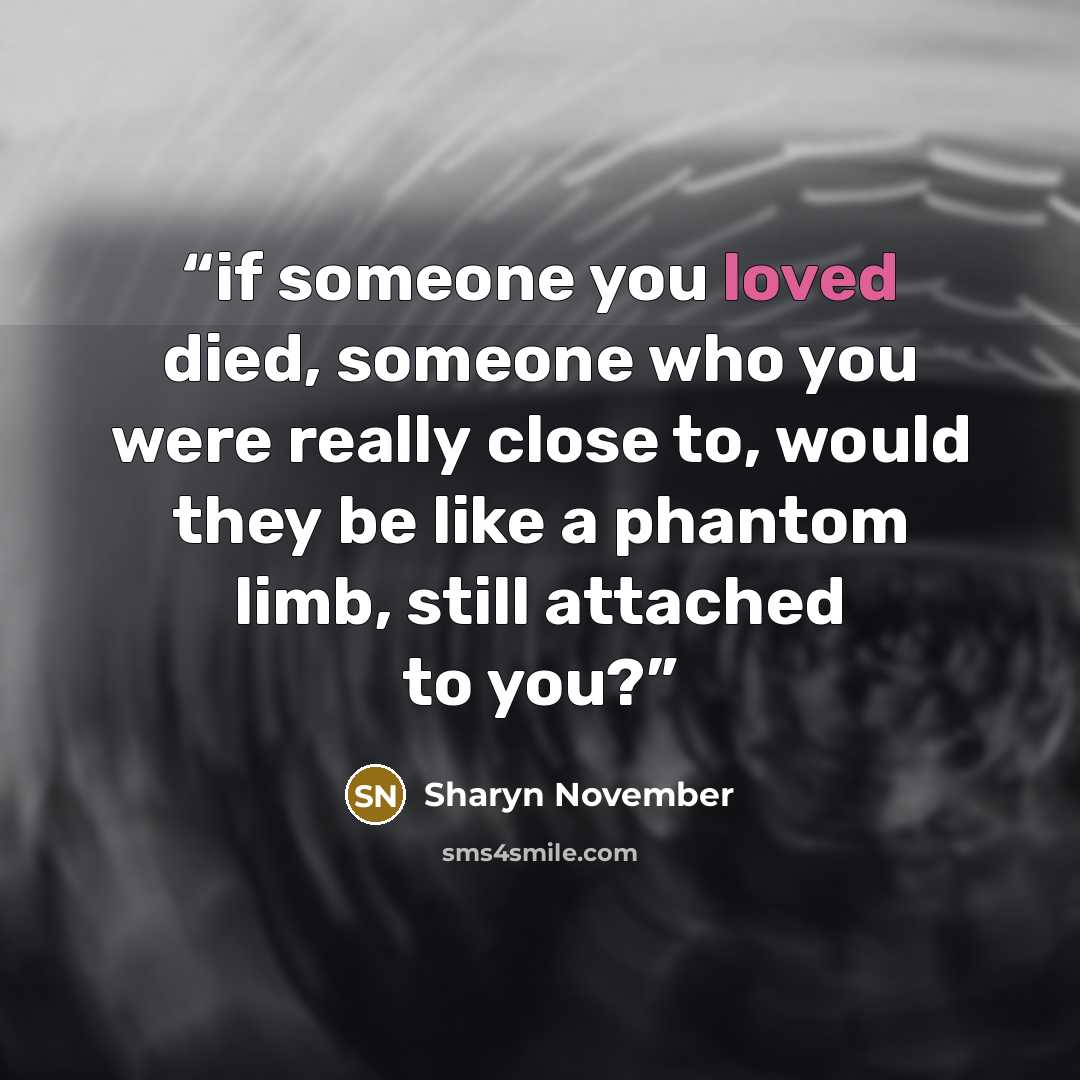 “if someone you loved died, someone who you were really close to, would they be like a phantom limb, still attached to you?” quote by Sharyn November