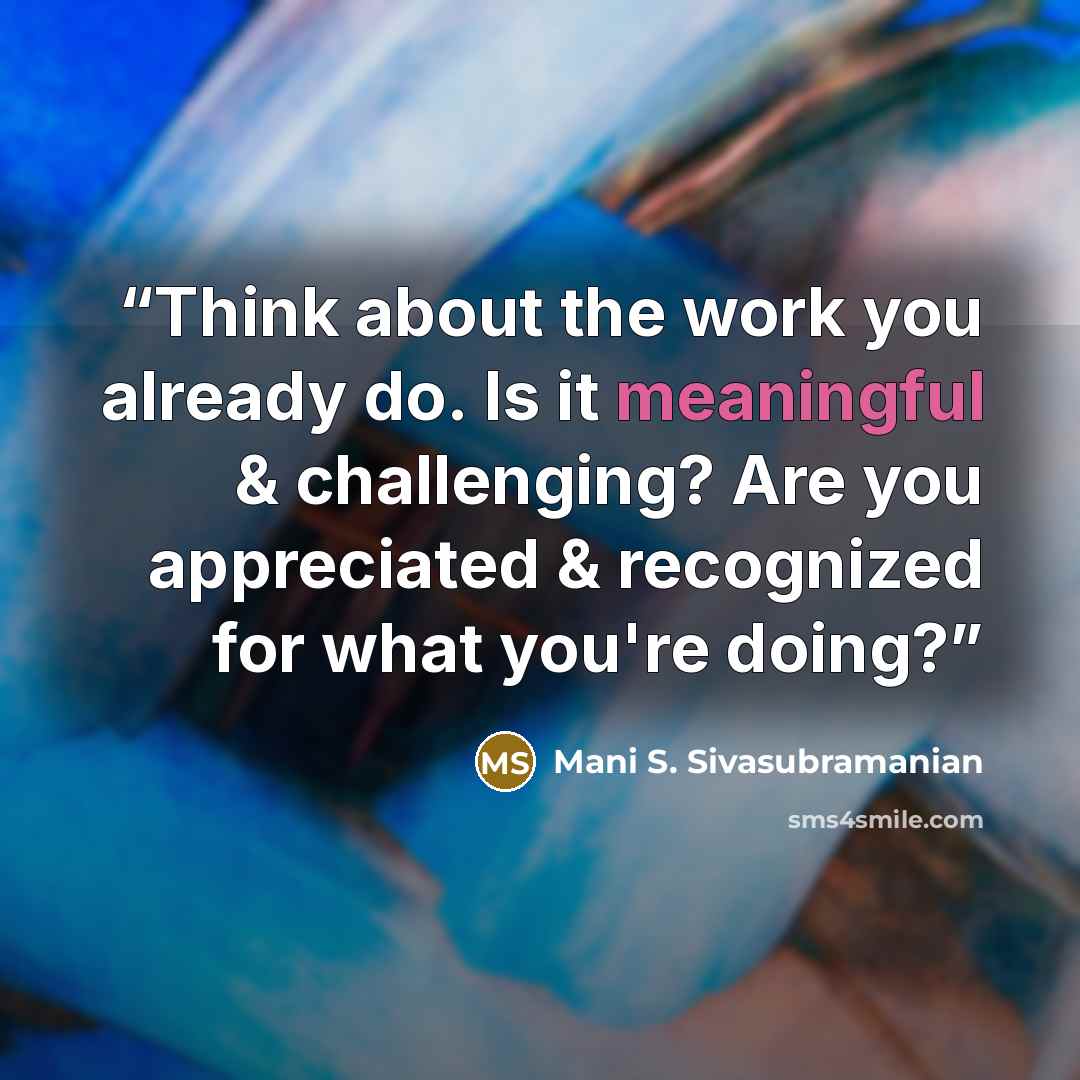“Think about the work you already do. Is it meaningful & challenging? Are you appreciated & recognized for what you're doing?” quote by Mani S. Sivasubramanian