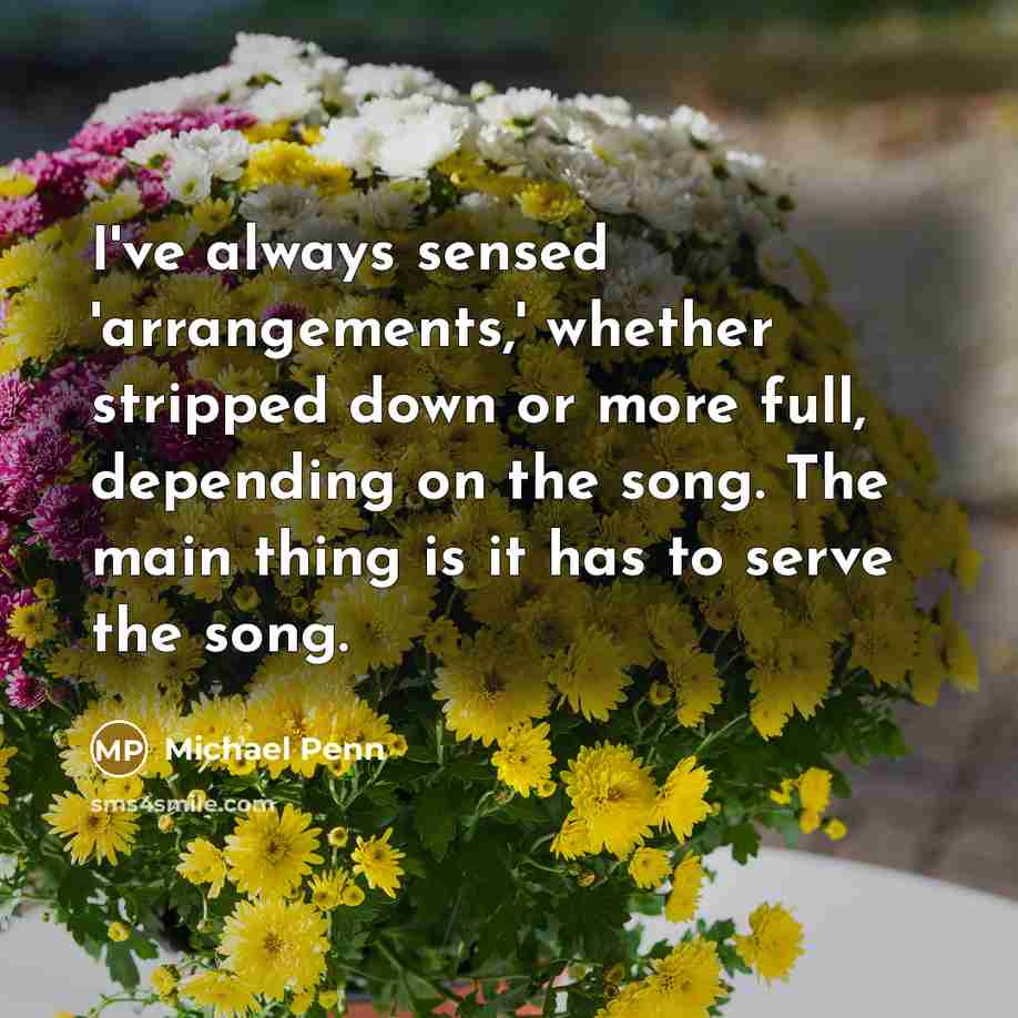 “I've always sensed 'arrangements,' whether stripped down or more full, depending on the song. The main thing is it has to serve the song.” quote by Michael Penn