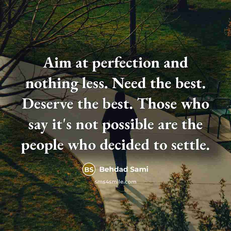 “Aim at perfection and nothing less. Need the best. Deserve the best. Those who say it's not possible are the people who decided to settle.” quote by Behdad Sami