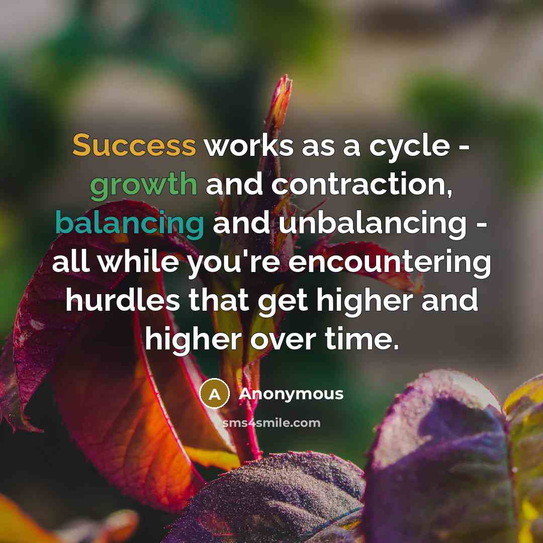 “Success works as a cycle - growth and contraction, balancing and unbalancing - all while you're encountering hurdles that get higher and higher over time.” quote by Anonymous