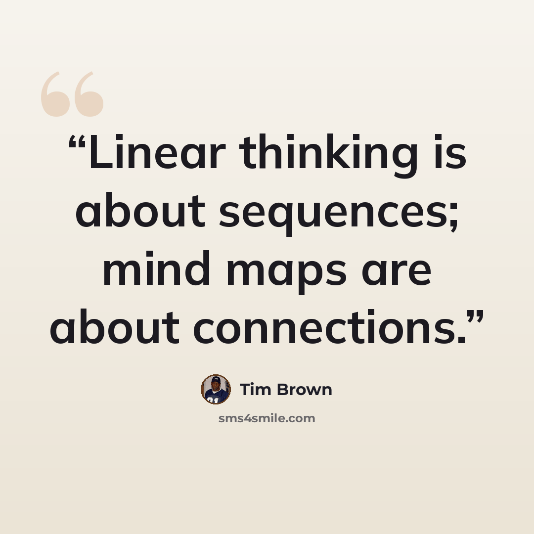“Linear thinking is about sequences; mind maps are about connections.” quote by Tim Brown