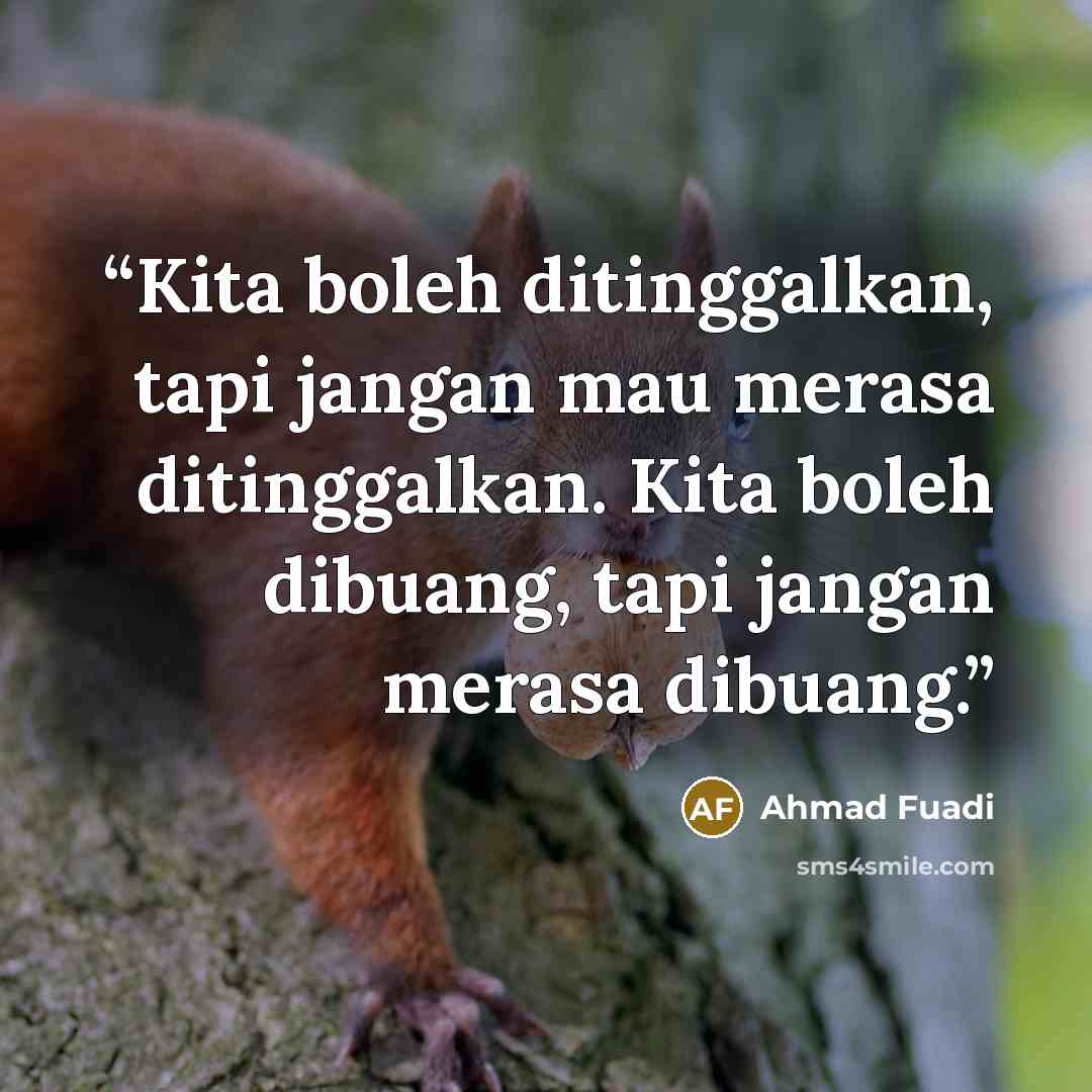 “Kita boleh ditinggalkan, tapi jangan mau merasa ditinggalkan. Kita boleh dibuang, tapi jangan merasa dibuang.” quote by Ahmad Fuadi