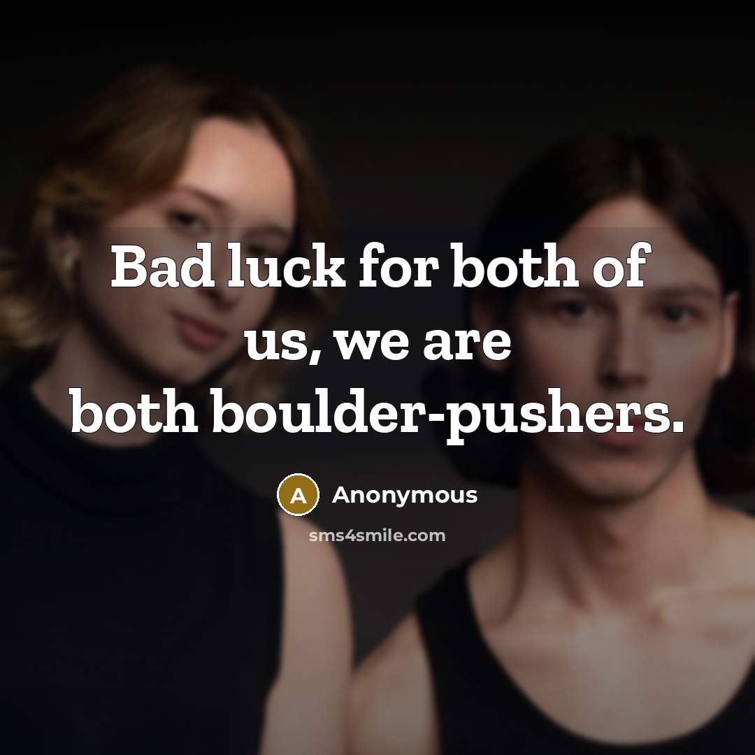 “Bad luck for both of us, we are both boulder-pushers.” quote by Anonymous