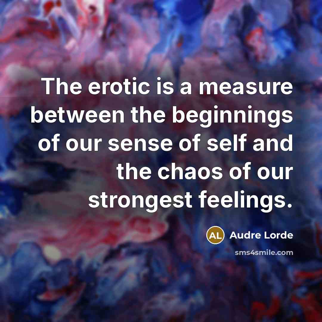 “The erotic is a measure between the beginnings of our sense of self and the chaos of our strongest feelings.” quote by Audre Lorde