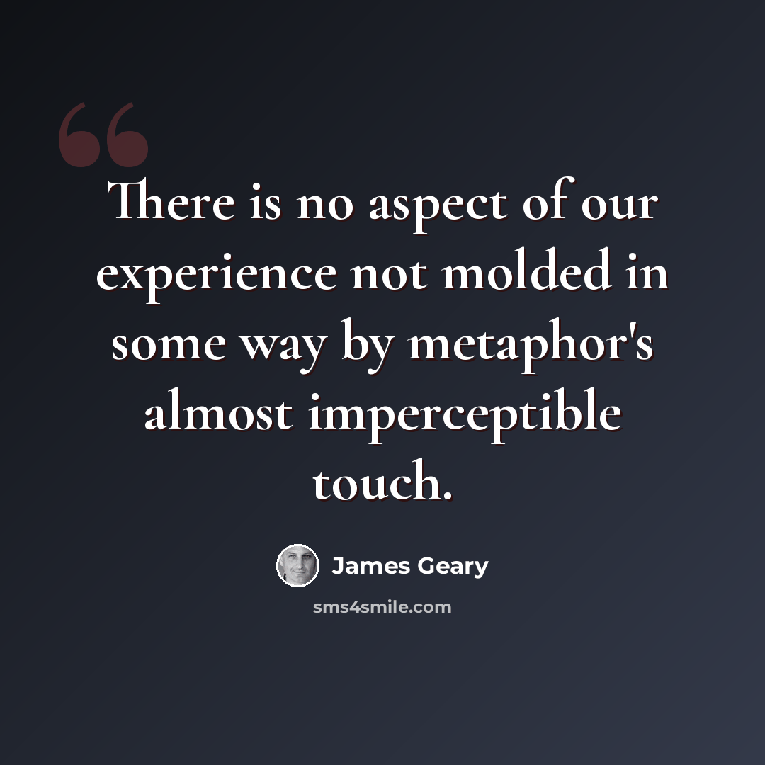 “There is no aspect of our experience not molded in some way by metaphor's almost imperceptible touch.” quote by James Geary