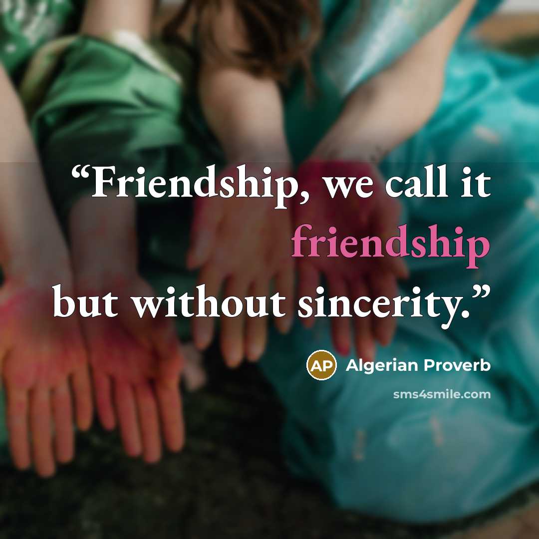 “Friendship, we call it friendship but without sincerity.” quote by Algerian Proverb