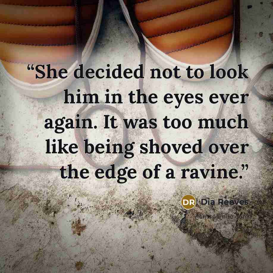 “She decided not to look him in the eyes ever again. It was too much like being shoved over the edge of a ravine.” quote by Dia Reeves