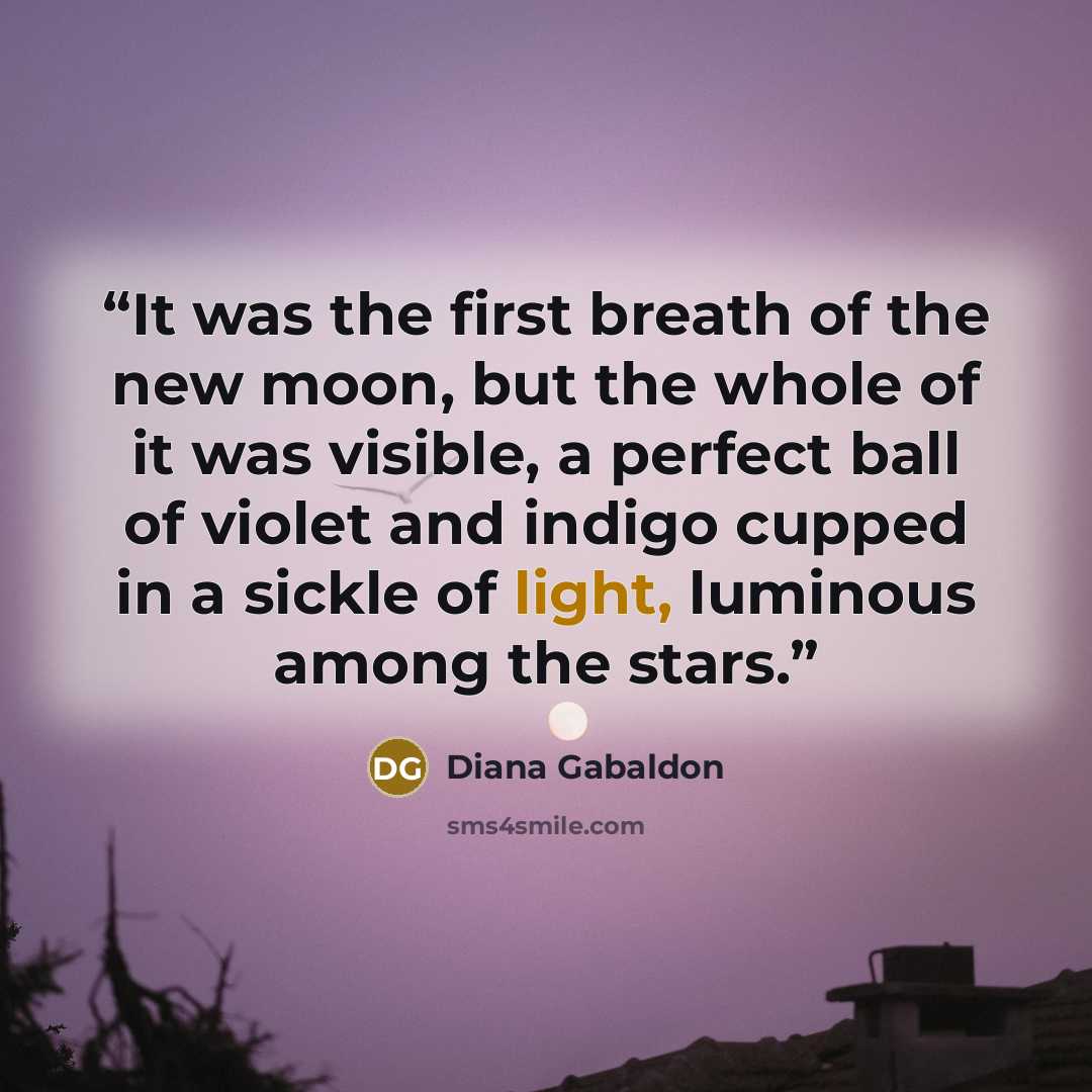 “It was the first breath of the new moon, but the whole of it was visible, a perfect ball of violet and indigo cupped in a sickle of light, luminous among the stars.” quote by Diana Gabaldon