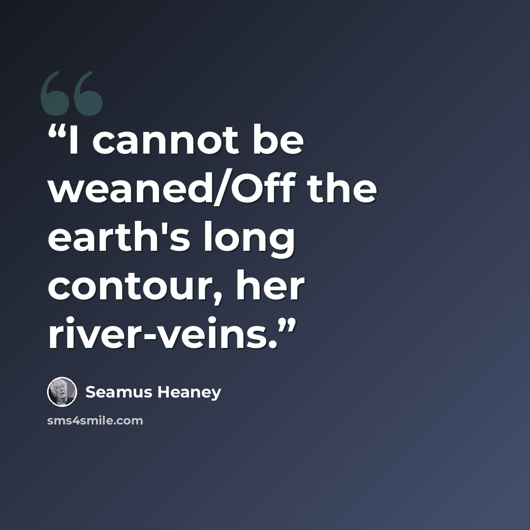 “I cannot be weaned/Off the earth's long contour, her river-veins.” quote by Seamus Heaney