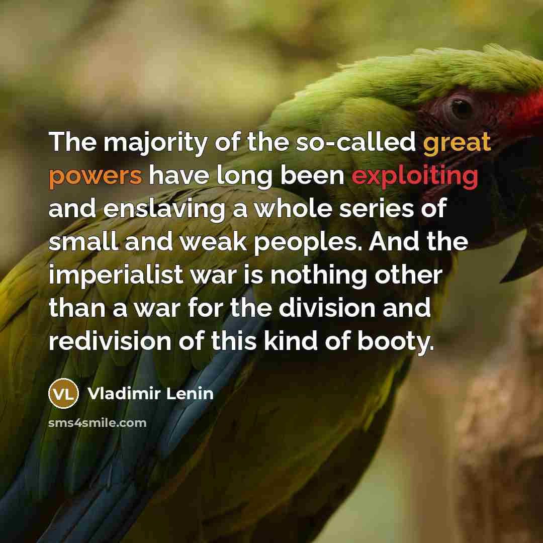 “The majority of the so-called great powers have long been exploiting and enslaving a whole series of small and weak peoples. And the imperialist war is nothing other than a war for the division and redivision of this kind of booty.” quote by Vladimir Lenin
