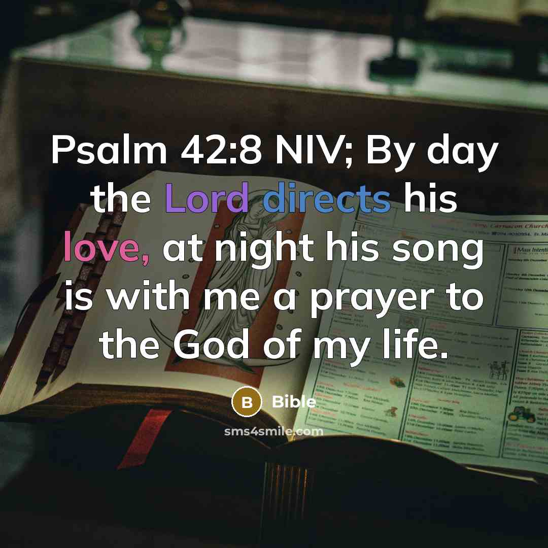 “Psalm 42:8 NIV; By day the Lord directs his love, at night his song is with me a prayer to the God of my life.” quote by Bible