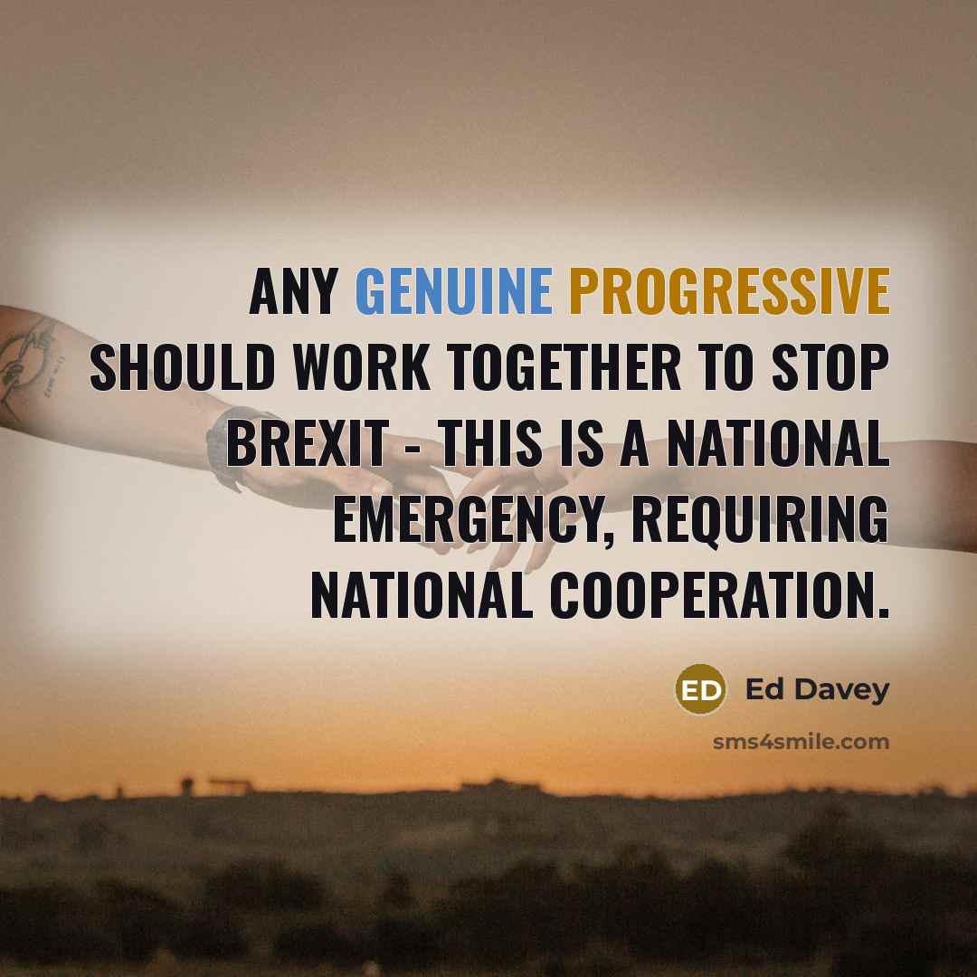 “Any genuine progressive should work together to stop Brexit - this is a national emergency, requiring national cooperation.” quote by Ed Davey