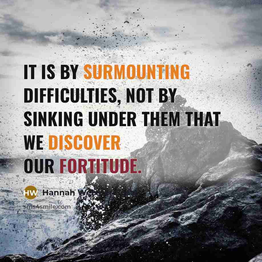 “It is by surmounting difficulties, not by sinking under them that we discover our fortitude.” quote by Hannah Webster Foster