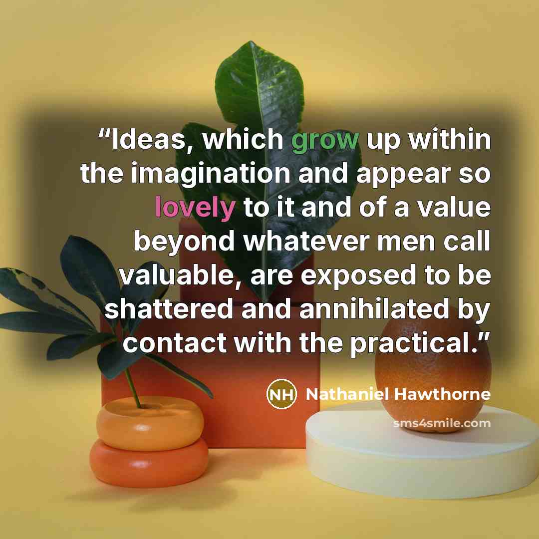 “Ideas, which grow up within the imagination and appear so lovely to it and of a value beyond whatever men call valuable, are exposed to be shattered and annihilated by contact with the practical.” quote by Nathaniel Hawthorne