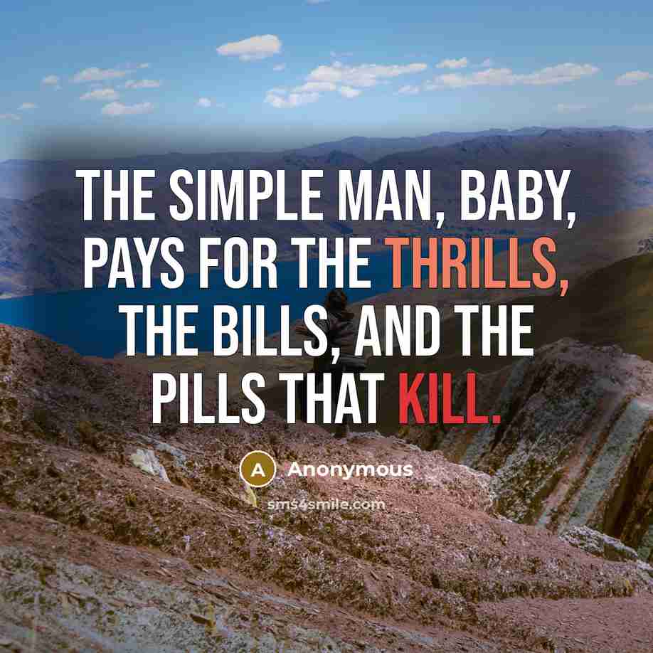 “The simple man, baby, pays for the thrills, the bills, and the pills that kill.” quote by Anonymous